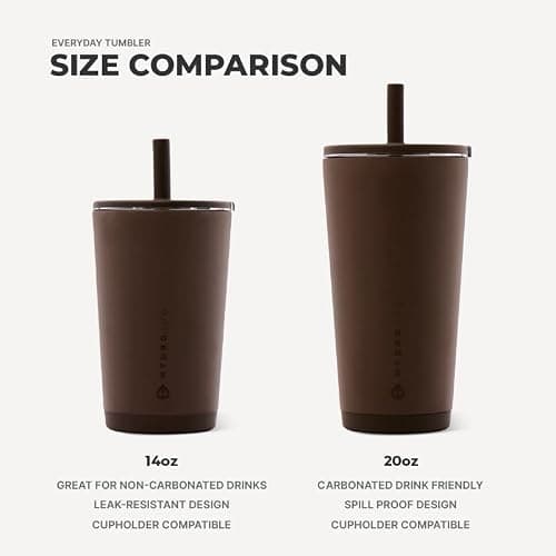 HydroJug Everyday Tumbler 20 oz, Ceramic-Lined Straw Cup, Latte | Vacuum insulated stainless steel, flexible straw, soft-touch lid, spill-free, cup holder fit, BPA-free, hot & cold drinks thumbnail 6