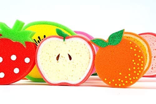 LOVESUMMER Multi-Use Cute Fruit Pattern Sponges (10pcs) - Bath Sponge Set for Delicate Surfaces - Gentle yet Firm Exfoliation thumbnail 2
