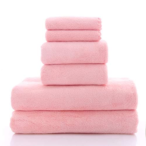 MOONQUEEN Ultra Soft Towel Set - Quick Drying - 2 Bath Towels 2 Hand Towels 2 Washcloths - Microfiber Coral Velvet Highly Absorbent Towel for Fitness, Bathroom, Sports, Yoga, Travel (Pink, 6 Pcs) thumbnail 6