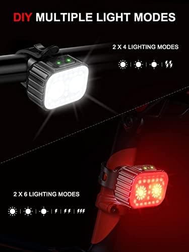 Bike Lights, Rechargeable Bicycle Lights Set Super Bright 8+12 Modes, IPX6 Waterproof Bike Lights for Night Riding/Cycling Safety, Front and Back Taillight Reflectors, 58 Hrs Long Battery Life thumbnail 3