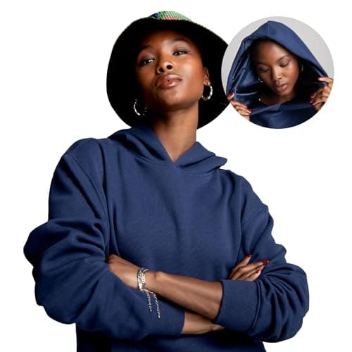 ARRIA Satin-Lined Hoodie – Oversized Hood for Frizz Free Hair, Comfy Premium Cotton Sweatshirt, Minimalist, Women’s Fashion, Fall Winter & Spring Trendy Essential Pullover (Medium, Navy) thumbnail 2