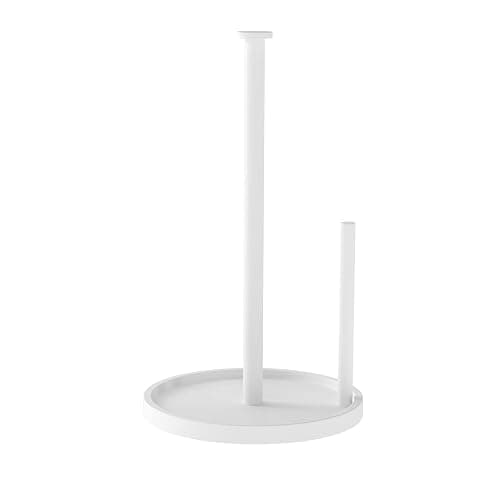 Paper Towel Holder Countertop, Standing Paper Roll Holder with Anti Slip Weighted Base, Stainless Steel Freestanding Paper Towel Holder for Kitchen, White - Image 1