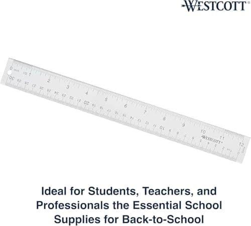 Westcott Acrylic Clear Ruler, Easy-to-Read Markings, Scratch-Resistant Design, Raised Beveled Edges, for Crafting, Office, Classroom, Back to School Supplies, 12-Inch thumbnail 7
