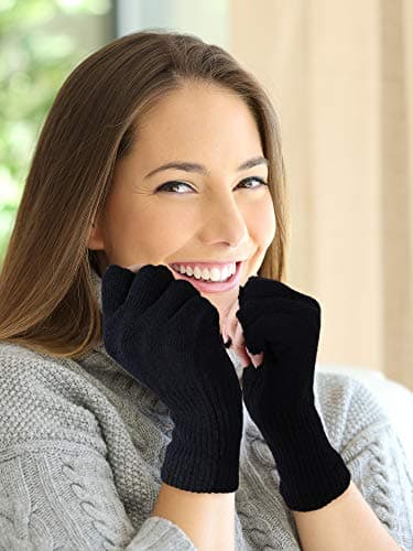 Pangda Knit Fingerless Gloves for Women Men Winter Wrist Half Finger Stretchy Gloves Lengthen 3.54 Inches Wrist Mittens thumbnail 8