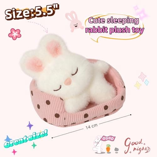 unsnurnoch 5.5" 2-in-1 Sleeping Bunny Plush Toy Set, Cute White Rabbit Stuffed Animal with Nest, Soft Mini Kawaii Plush Doll for Kids Girls Boys, Present for Birthday Christmas Room Decor thumbnail 2