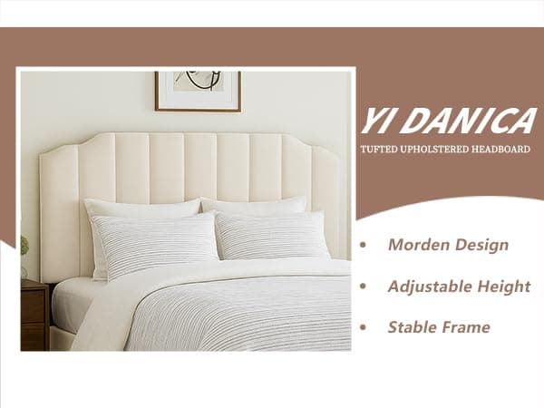 YI DANICA Upholstered Headboard for Full/Queen Beds - Arched Headboard & Bed Frame Mount, Adjustable Height, Velvet Tufted Modern Vertical Channel Design (Beige, Queen (U.S. Standard)) thumbnail 6