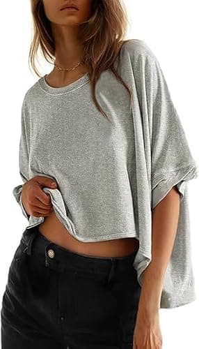 Dokotoo Summer Shirts 2025 Womens Solid T Shirts for Women Loose Oversized Tops Basic Tee - Image 1