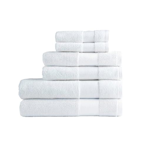 Lacoste Sport Stripe 6-Piece Luxury Cotton Towel Set – Made with 100% Soft Supima Cotton, Absorbent & Quick-Drying, Includes 2 Bath Towels, 2 Hand Towels, 2 Washcloths, White thumbnail 6