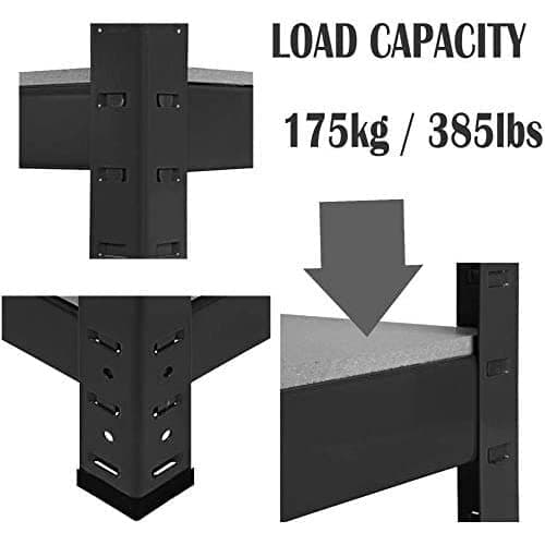 Garage Shelving Units - Heavy Duty 5 Tier Black Adjustable Shelving Shelf Racking Unit Storage Rack - 175KG Per Shelf - Metal Shelves Boltless Rack for Workshop, Shed, Office - 150cm x 70cm x 30cm thumbnail 4