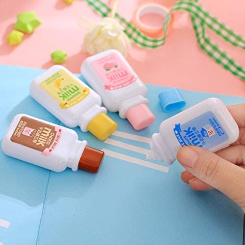 Brccee AC 4PCS Milk Bottle Correction tape Kawaii Cartoon Stationery Cute Students School Office Supplies (Brown, Blue, Yellow, Pink - Delivery with Random Color) thumbnail 2