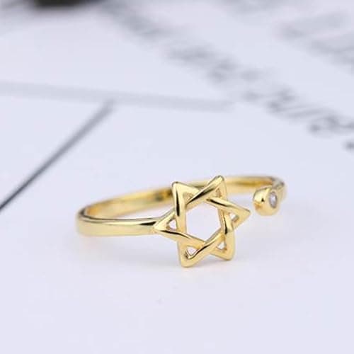 YILUOCD Star of David Zircon Ring for Women, Simple Magen David Wiccan Amulet, Hexagram Adjustable Rings Jewish Jewelry thumbnail 6