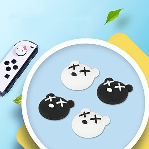 PERFECTSIGHT 4PCS Cute Thumb Grip Caps Compatible with Nintendo Switch/OLED/Lite Console, Kawaii Soft Skin Silicone 3D Analog Stick Button Cover for NS Joycon Controller, Joystick Cap, Black & White thumbnail 2