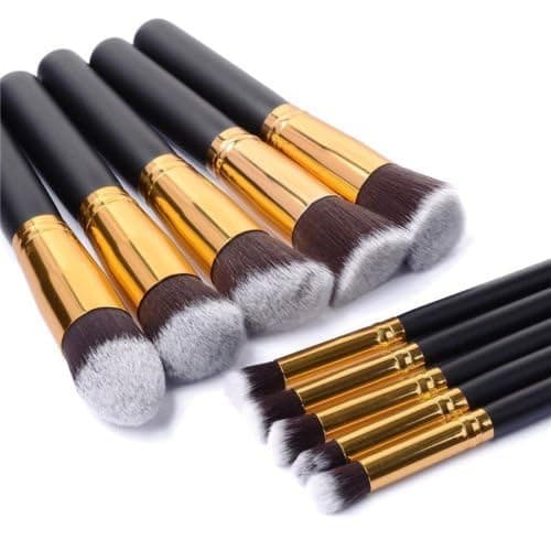 Make Up Brushes GLAMZA 10pc Make Up Brush Set - Professional Synthetic Makeup Brushes - Premium Black & Gold Blending Foundation Brushes Cosmetic Concealer Brush Set thumbnail 2