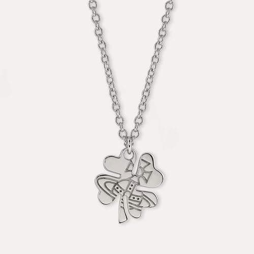 ZHAOZHAO Punk Saturn Necklace for Women - Silver Clover Pendant thumbnail 2