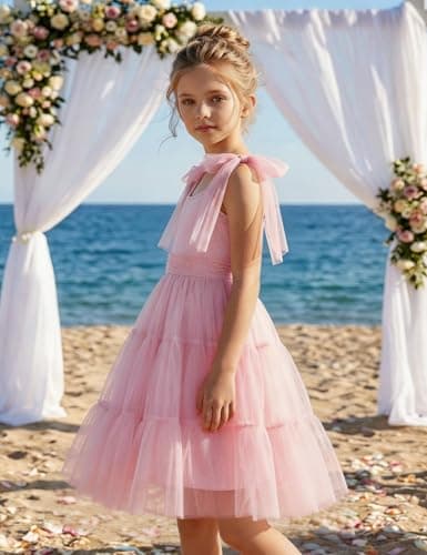 Arshiner Girls Dresses Summer Sleeveless Bow-Tie Straps Formal Fancy Party Birthday Tulle Dress Light Pink Tween 10-11 Years thumbnail 6