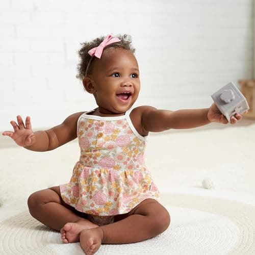 Gerber Baby Girls Multi-Pack Sleeveless Onesies Bodysuit, Retro Floral, 0-3 Months thumbnail 2