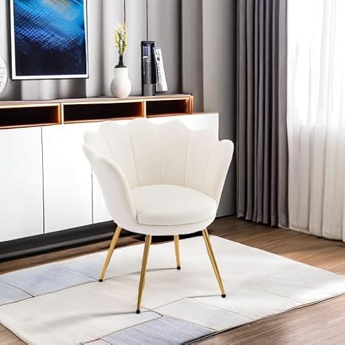 chairus Small Accent Chair for Living Room, Velvet Gold Cute Vanity Chair with Back for Makeup Room, Upholstered Shell Shaped Office Guest Modern Chair Arm Chair, Cream White thumbnail 5