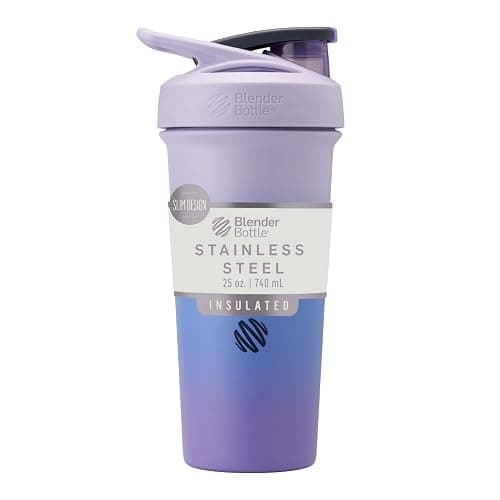 BlenderBottle Strada Sleek Insulated Stainless Steel Water Bottle with Wire Whisk, 25-Ounce, Lavender Ombre - Lavender Ombre - Image 1
