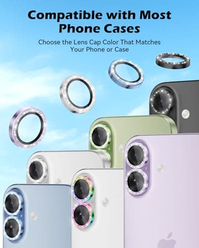 CloudValley for iPhone 17 Glitter Camera Lens Protector, Bling Ultra-HD Tempered Glass Cover with Metal Ring, Sparkly Anti-Scratch Accessories for Women, Easy Installation, Glitter Sage thumbnail 9