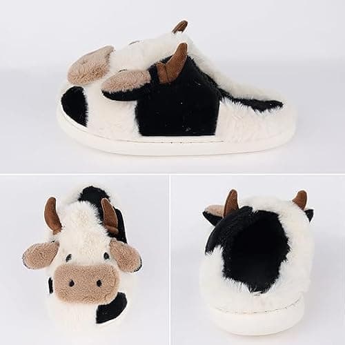 Shoppawhile Hausschuhe Damen Winter Kuh Geschenke für Frauen Plüsch Warme Kuschel Flauschige Kuh Pantoffeln Lustige Kuh Geschenke Rutschfeste Cozy Kuh Slippers thumbnail 3