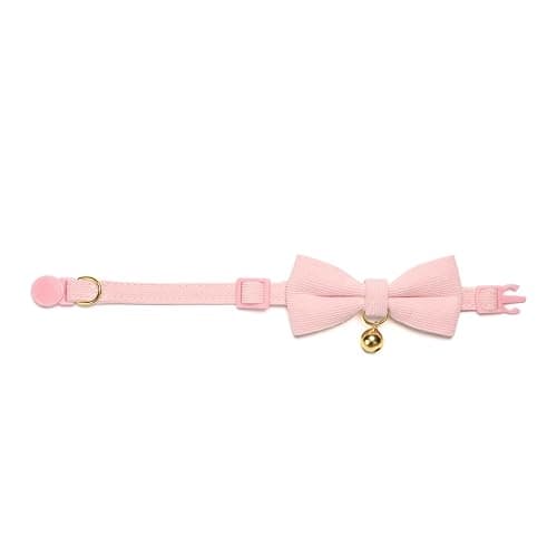 YUDOTE Breakaway Cat Collar with Bow Tie and Bell Adjustable Soft Corduroy Pink Kitten Collars for Girl Cats thumbnail 5
