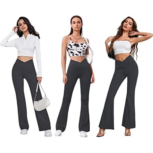 DLOODA Women's Flare Leggings with Pockets-Crossover High Waisted Bootcut Yoga Pants-Tummy Control Bell Bottom Leggings thumbnail 2