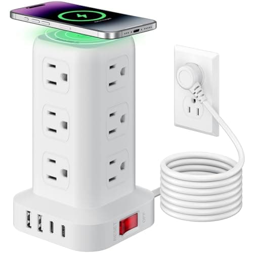 Extension Cord with Multiple Outlets, SMALLRT Surge Protector Power Strip Tower, Outlet Extender with 12 AC Outlets 4 USB, 6.5FT Extension Cord for Home Dorm Room, Office Supplies,Overload Protection - Image 1