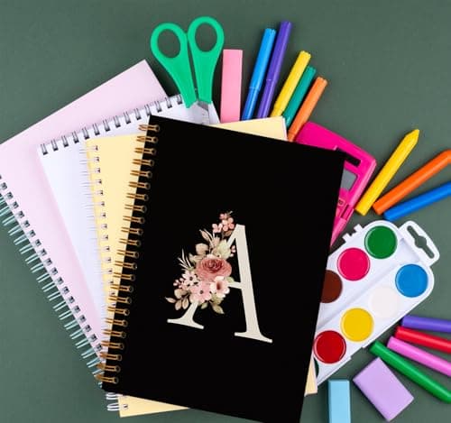 OXW Personalized Black Initial A Notebook, Custom Notebook for School, Personalized Monogrammed Gifts for Women, Unique Birthday Gifts for Women, Customized Gifts, Hardcover Spiral Notebook 5.5 x 8.3 thumbnail 6