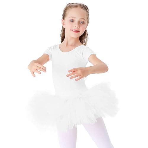 Bezioner Girls Cotton Ballet Dance Dress Cute Tutu Skirted Leotard Short Sleeve - Image 1