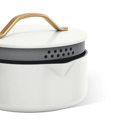 Beautiful 12pc Ceramic Non-Stick Cookware Set by Drew Barrymore, Pots & Pans with Lids, Dishwasher‑Safe,Soft‑Touch Handles, Even‑Heat Base. (White Icing) thumbnail 7