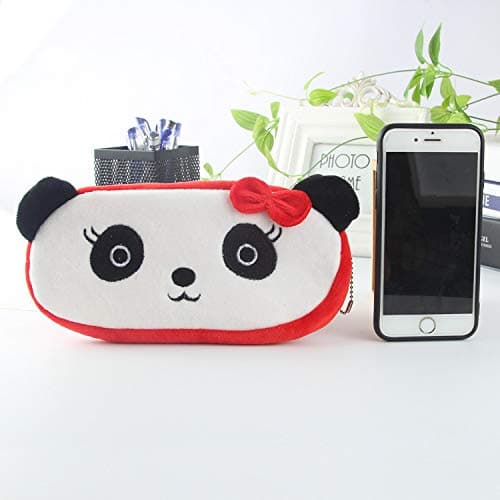 HSYHERE Creative Cute Lovely Funny Happy Animals Bear Frog Face Fruit Strawberry Watermelon Soft Stuffed Surface Clothes Zipper Pencil Box Pencil Case Pencil Holder Pouch Pen Bag - Red Ladybug thumbnail 3