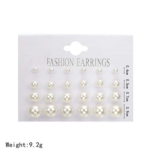 Pearl Earrings Studs for Women, White Pearl CZ Earrings Bridal Simulated Pearl Rhinestone Pearls Stud Earrings Jewelry Set for Wedding Birthday Christmas 12 Pairs thumbnail 2