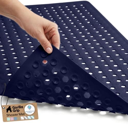 GORILLA GRIP Patented Bath Tub Shower Mat, Machine Washable Bathtub Floor Liner Mats, Suction Cups and Drain Holes to Keep Tubs Clean, Soft on Feet, Bathroom Essentials, 35x16 Inch, Navy Opaque - Image 1