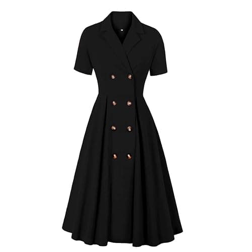 1950s Dresses for Women Vintage Rockabilly Retro Short Sleeve Tie Midi Dress Cocktail Party Evening Prom Gown - Image 1