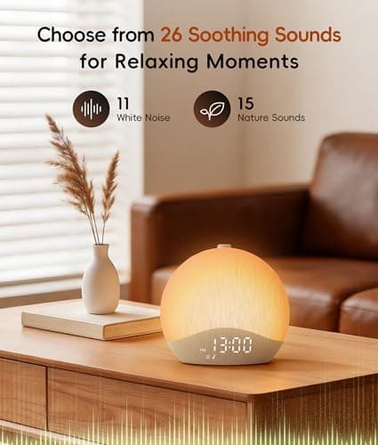 ecozy Sunrise Alarm Clock, White Noise Machine, Sound Machine for Bedroom, Wake Up Light with BT Speaker, 26 Sleep Sounds, 17 Night Lights, Dimmable Digital Clock for Adults, Kids thumbnail 6