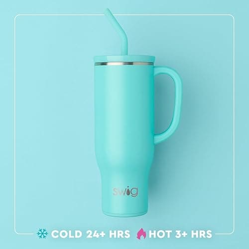 Swig Life 40oz Mega Mug, 40 oz Tumbler with Handle and Straw, Cup Holder Friendly, Dishwasher Safe, Extra Large Insulated Tumbler, Stainless Steel (On Pointe) thumbnail 3