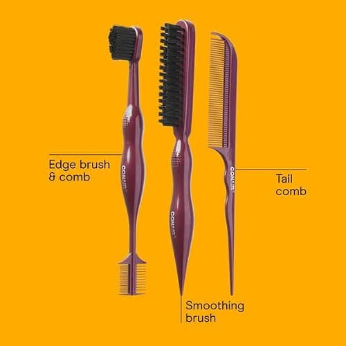 Conair Slick Back Tail Comb Set, 3-Pack with Fine Tooth Tail Comb, Edge Brush, and Smoothing Brush for Teasing, Parting, and Smoothing Sleek Hair Styles, Control Hair Flyaways thumbnail 4