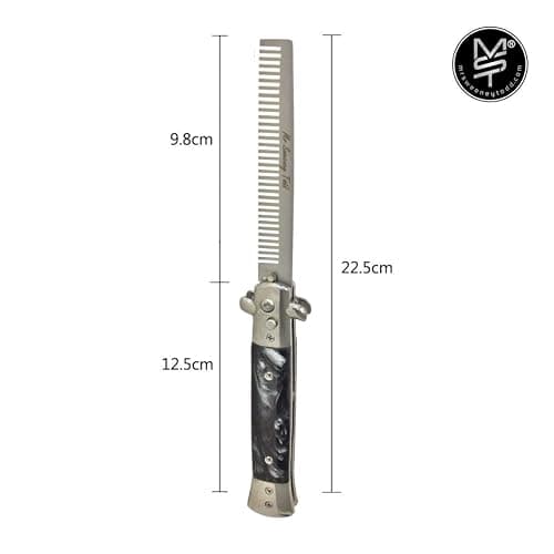 Stainless Steel Switchblade Foldable Comb (Black) - Push Button - Mr Sweeney Todd Flick Comb/Display Box thumbnail 3