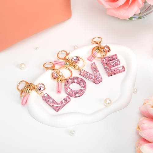 Uideyvi Initial Keychain Letter Bag Charms for Women, With Artificial Diamond Cute Purse Handbag Accessories (Pink and Initial Z) thumbnail 5