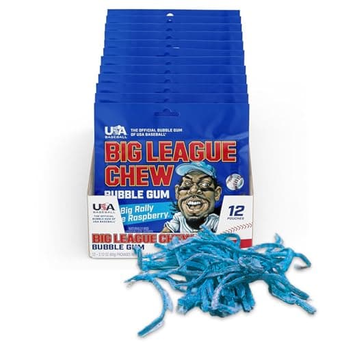 Big League Chew Big Rally Blue Raspberry Bubble Gum - Bold Blue Raspberry Blast | Perfect for Baseball Games, Teams, Concessions, Parties, and More | Pack of 12 Bags (2.12oz Each) - Image 1