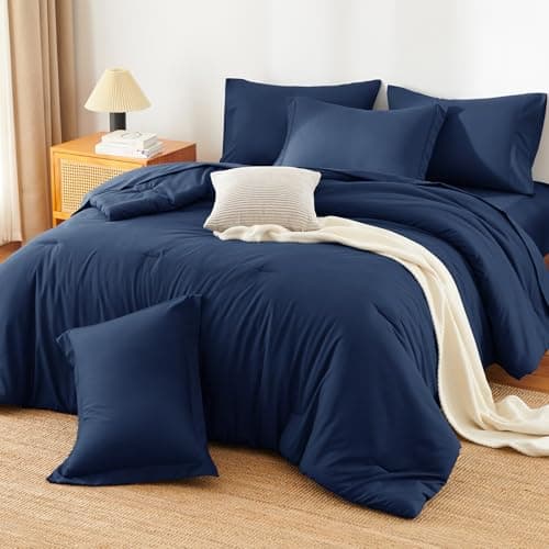HIMEET Twin XL Comforter Sets - 5 Pieces Twin Extra Long Bed in a Bag for College Dorm, All Season Bed Set with Comforter for Girls and Boys, Flat Sheet, Fitted Sheet, Pillowcase & Sham, Navy Blue thumbnail 9