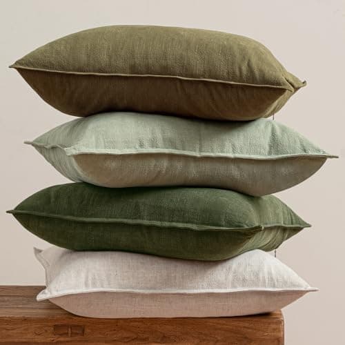 MIULEE Green and White Pillow Covers Pack of 4 Decorative Natural Solid Throw Pillow Covers Soft Accent Boho Farmhouse Couch Pillowcases Modern Spring Decor for Living Room Bed Sofa 20x20 Inch thumbnail 3