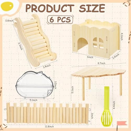 5 Pcs Hamster Platform Wooden Fence Bridge Ladder Climbing Toy Hidden House Exploring Toy with Hamster Bath Container Decor Cage Accessories for Small Animals Dwarf Syrian Gerbils Squirrel(Classic) thumbnail 2
