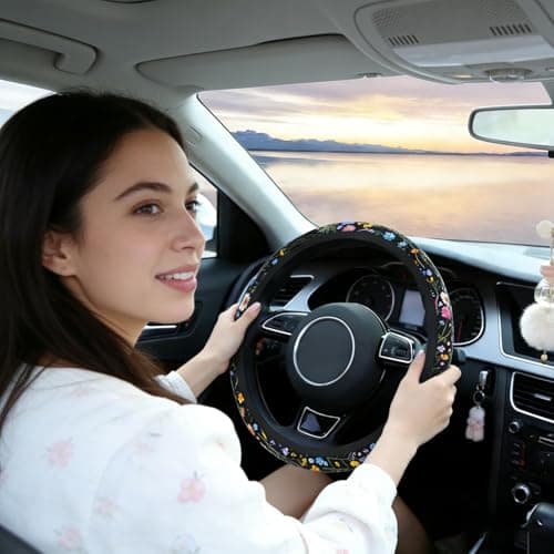 Car Steering Wheel Cover for Women Men, Non-Slip Breathable Steering Wheel, Wildflower Steering Wheel Protector, Car Accessories, Universal 14" 02/2-15" Fit Auto, Suvs thumbnail 2