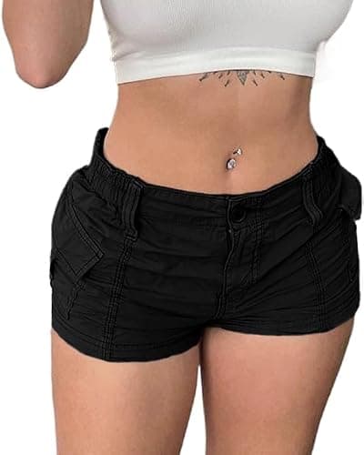 ONLYSTORY Womens Cargo Shorts Summer Y2k E-Girl Slim Fit Elastic Waist Cargo Shorts for Harajuku Streetwear thumbnail 2