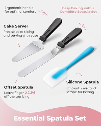 Kootek Aluminium Cake Turntable Set, Baking Tools with Revolving 12" Cake Stand for Decorating, 12.7" Offset Spatula, 3 Stainless Steel Frosting Icing Smoother, Cake Serve Cake Decorating Kit Supplies thumbnail 5