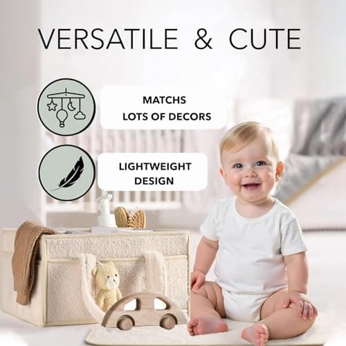 HJB VISSO Baby Diaper Caddy Organizer, Nappy Caddy Storage Basket for Wipes, Portable Nursery Diaper Organizer (Ivory White) thumbnail 3
