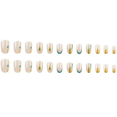 Medium Press On Nails - Nude Almond False Nails with Design, Sun Glue, Glitter Silver French Tip, Acrylic Full Cover Stick Ons for Women & Girls - 24 Pcs - Style04 - 0.99 Fl Oz (Pack of 1) thumbnail 3