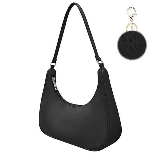 Aucuu Umhängetasche Damen Handtasche, Nylon Retro Achsel Tasche mit Pom-Pom-Schlüsselanhänger, Y2k Fashion Unterarmtasche mit Reißverschluss-Geschenk für Weihnachten und Geburtstag thumbnail 9