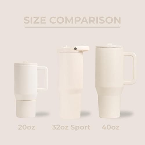 HydroJug Sport - Stainless Steel Tumbler with Straw, Vacuum Insulated, 32oz Leakproof Water Bottle, Ergonomic Design, Reusable, Dishwasher Safe, Rubber Base, Durable for Gym or Outdoors, Cream thumbnail 5